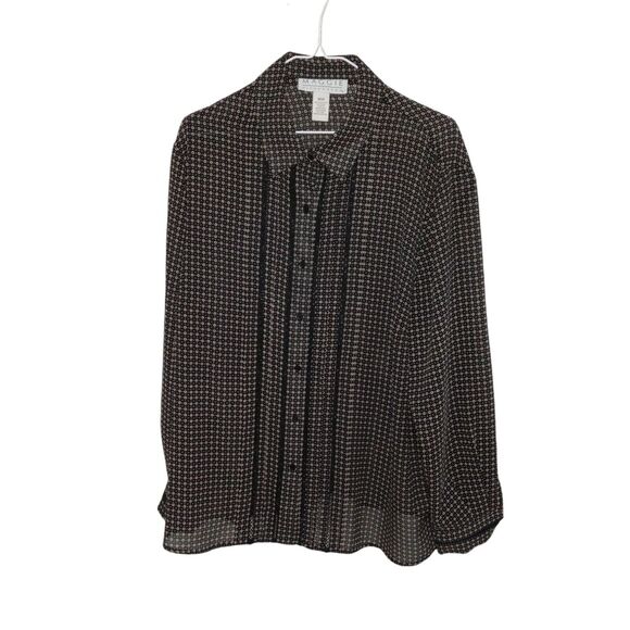 Maggie McNaughton Brown Polka dot LS Button Up Shirt Women's Plus Size 18W - Picture 1 of 4